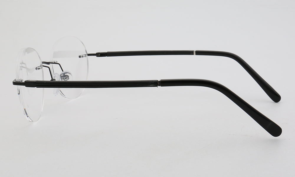 Temples of round rimless metal glasses