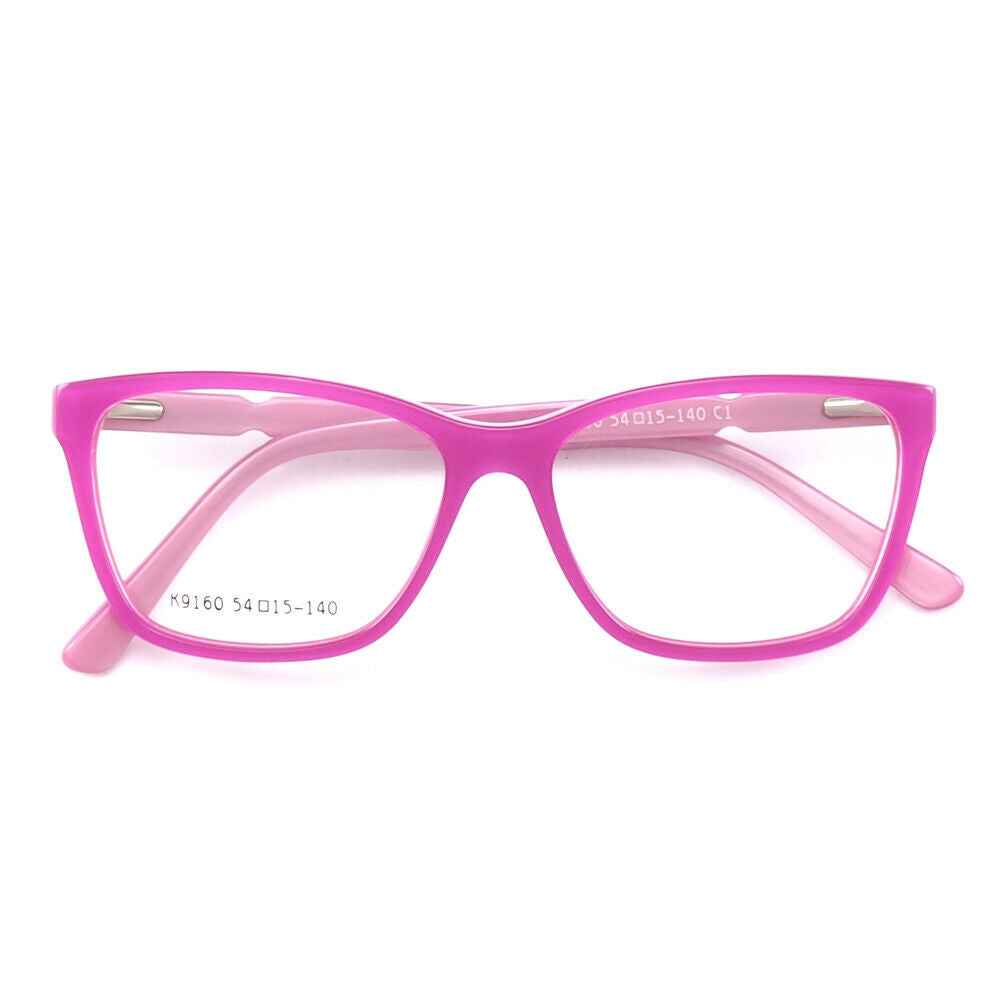 A pair of pink full rim acetate eyeglasses for women