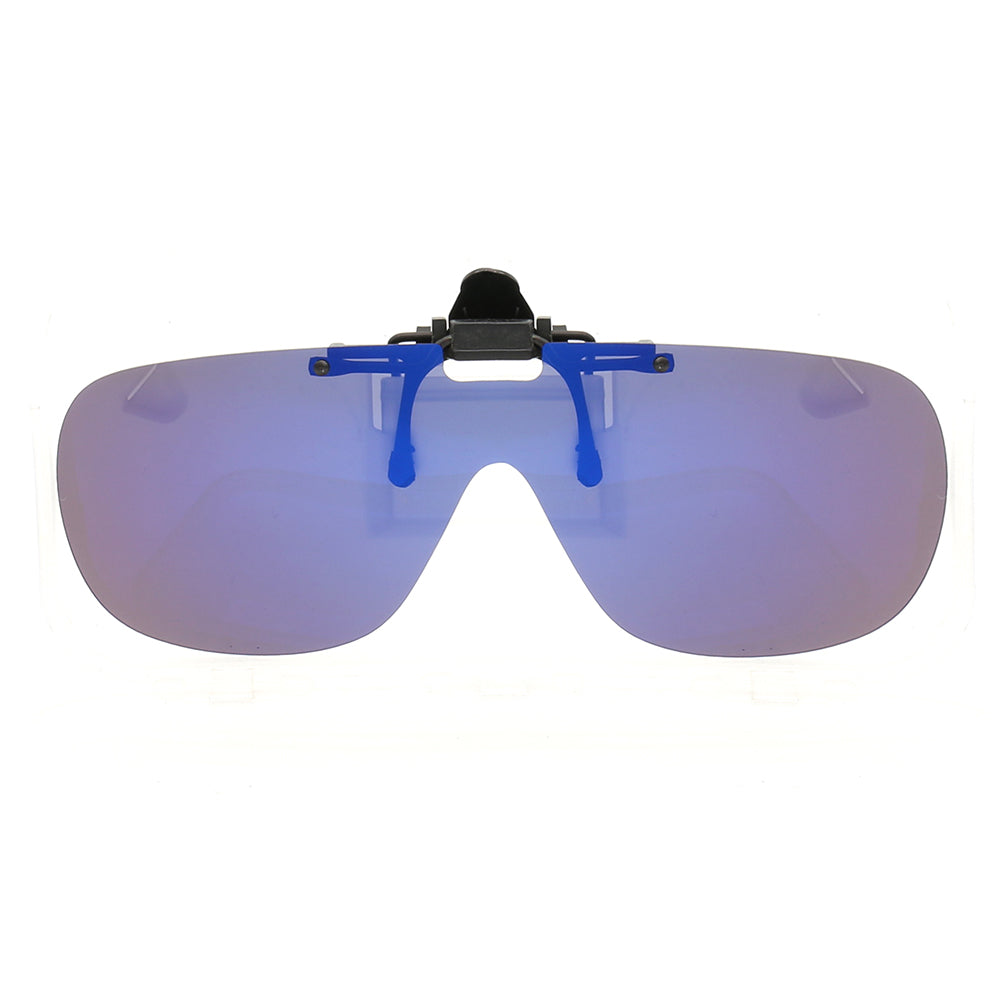 Blue shield shaped clip on sunglasses