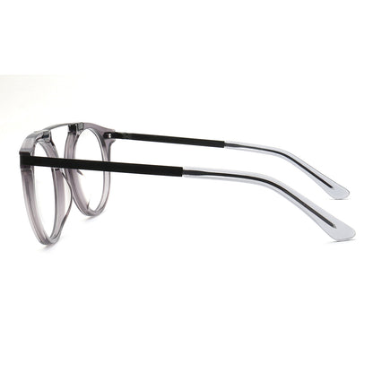 Temple of grey retro flat top acetate eyeglasses