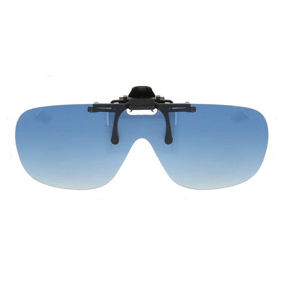 Light blue shield shaped clip on sunglasses