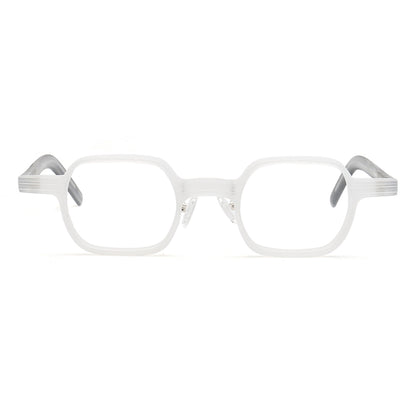 Front view of clear and black square full rim eyeglasses