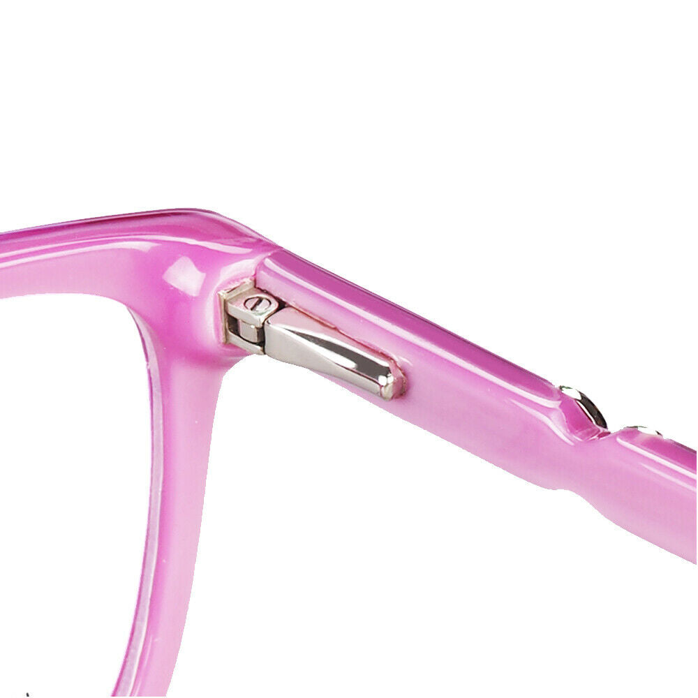 Inner hinge of pink full rim acetate glasses for women