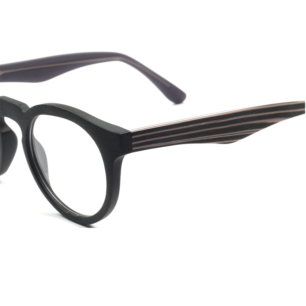 Temple of black patterned eyeglass frames