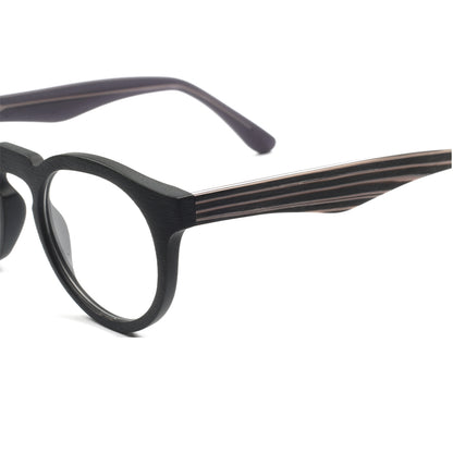 Temple of black patterned eyeglass frames