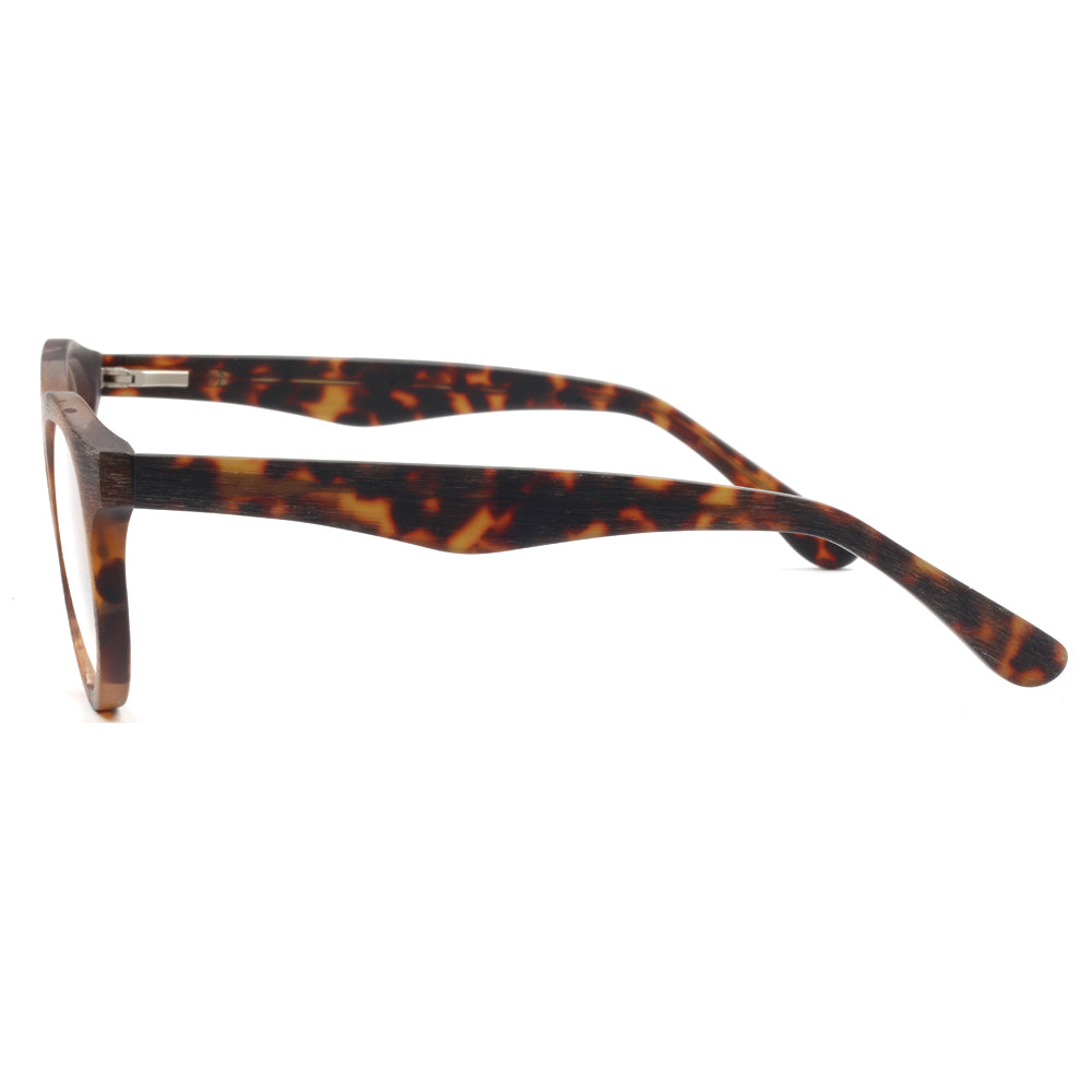 Side view of tortoise shell round eyeglass frames