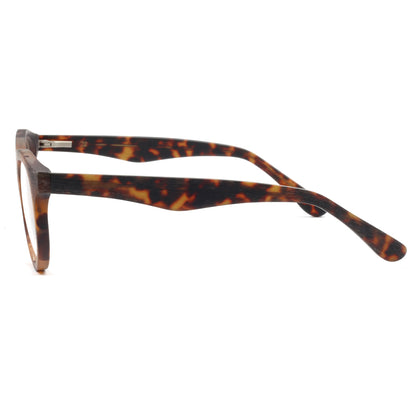 Side view of tortoise shell round eyeglass frames