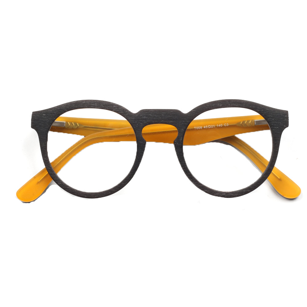 Black and yellow round nerd eyeglass frames