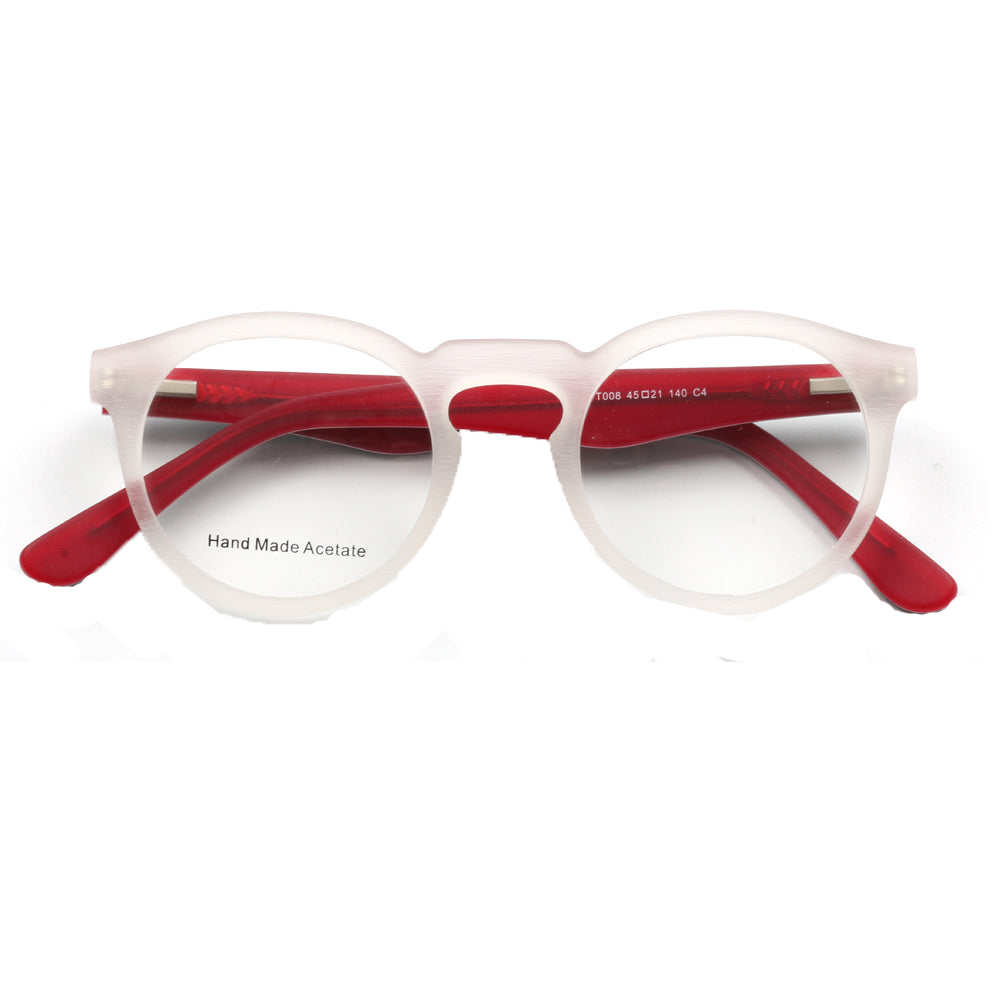Clear and red retro nerd eyeglass frames