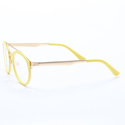 Side view of yellow flat top metal and acetate glasses frames