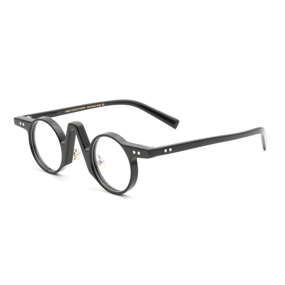 Side view of black round retro eyeglasses