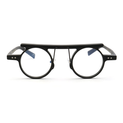 Front view of flat top retro round acetate eyeglasses
