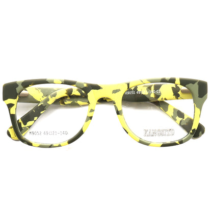 Yellow camo full rim acetate eyeglasses
