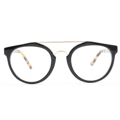 Front view of black tortoise shell double bridge eyeglasses