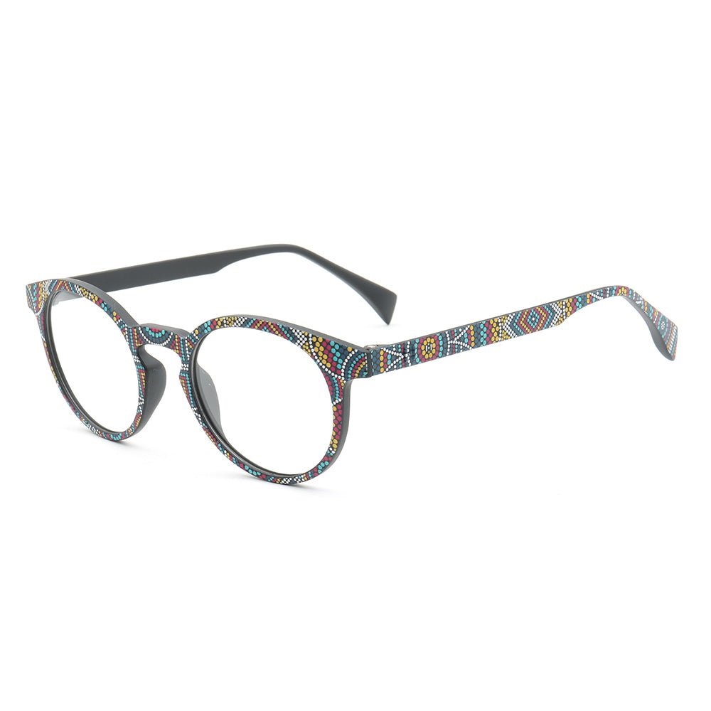 Side view of geometric patterned eyeglasses