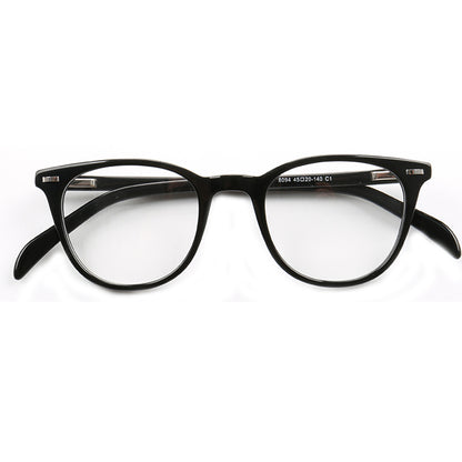 Front view of black glossy full rim glasses