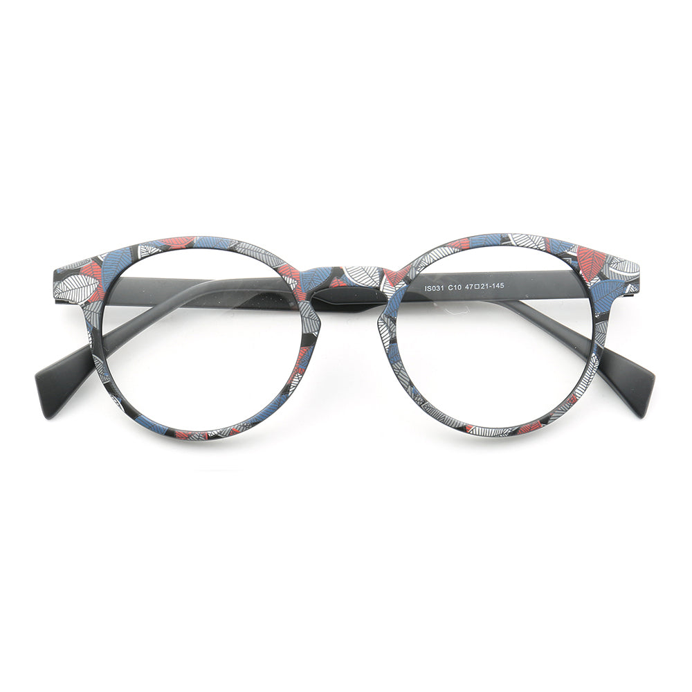 Red white and blue patterned eyeglasses