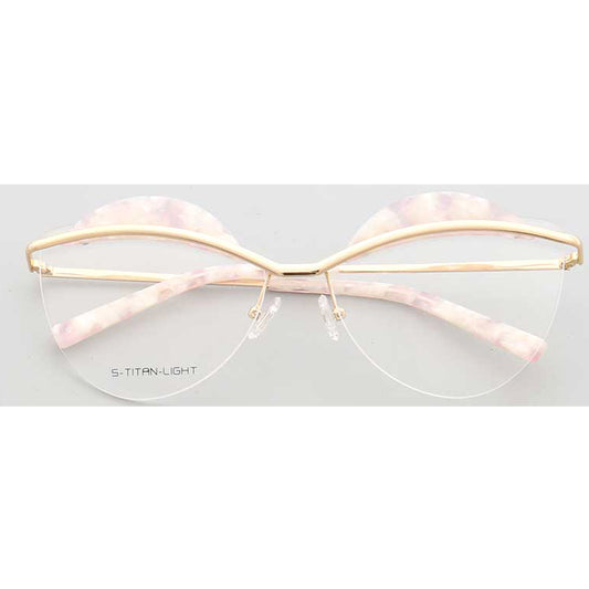 A pair of pink floral rimless glasses for women
