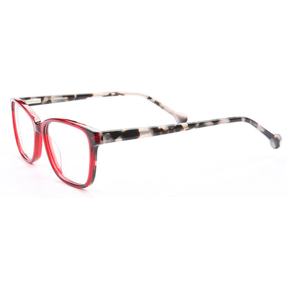 Side view of red full rim tortoise shell eyeglasses