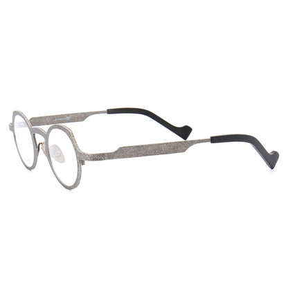 Side view of grey round pure titanium eyeglasses