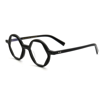 Side view of black hexagon shaped eyeglass frames