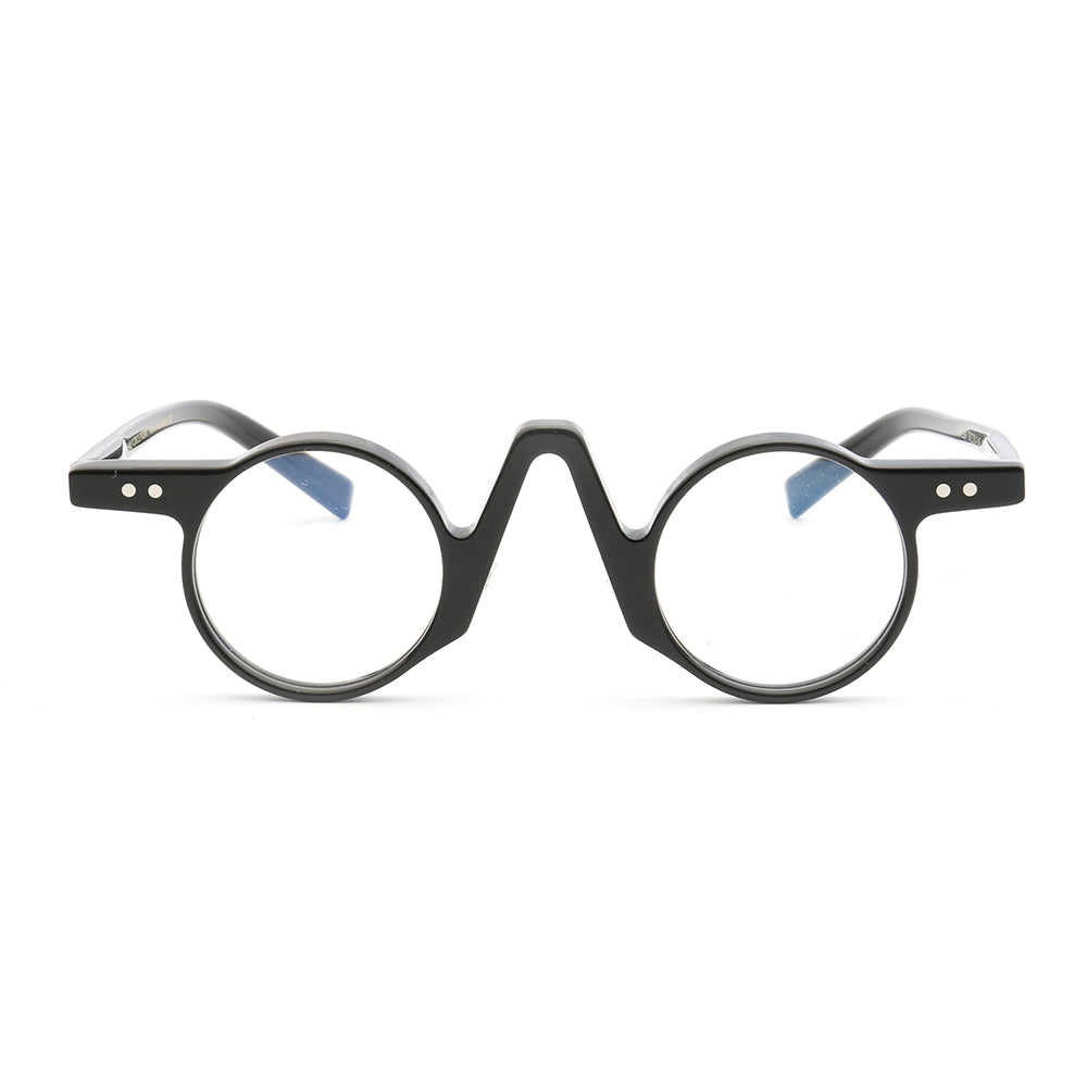 Front view of black round retro glasses