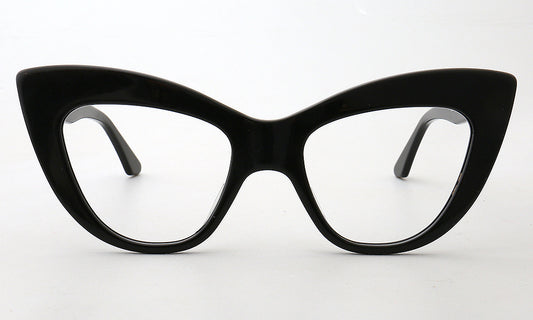 Front view of black oversized cat eye glasses frames