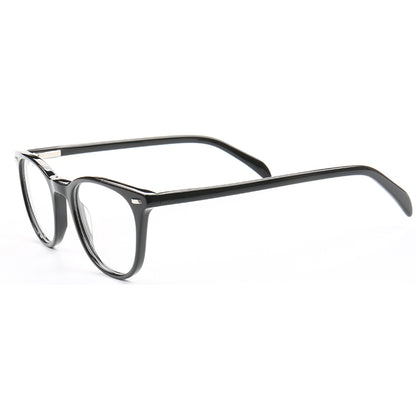Side view of black glossy acetate eyeglasses