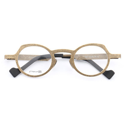 A pair of retro round gold titanium eyeglasses