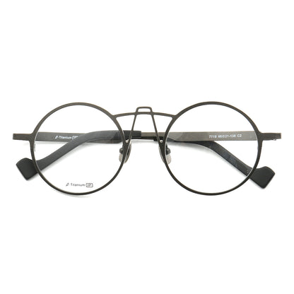 Front view of gunmetal punk style titanium eyeglasses