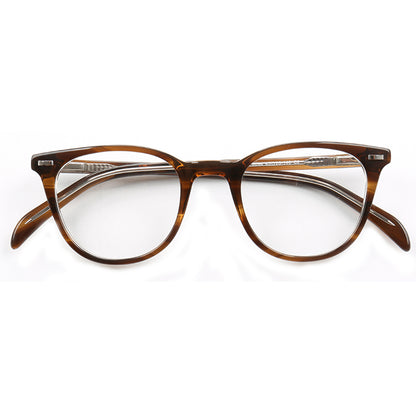 Front view of brown glossy acetate eyeglasses