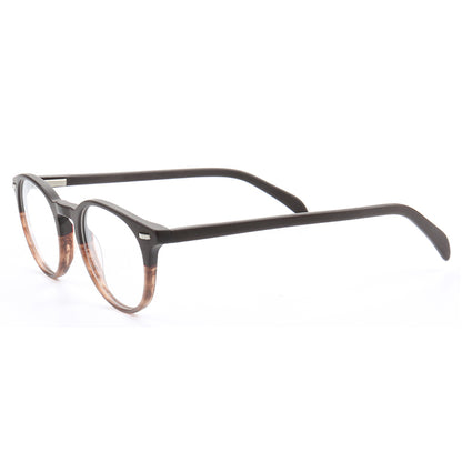 A side view of round multicolored acetate glasses