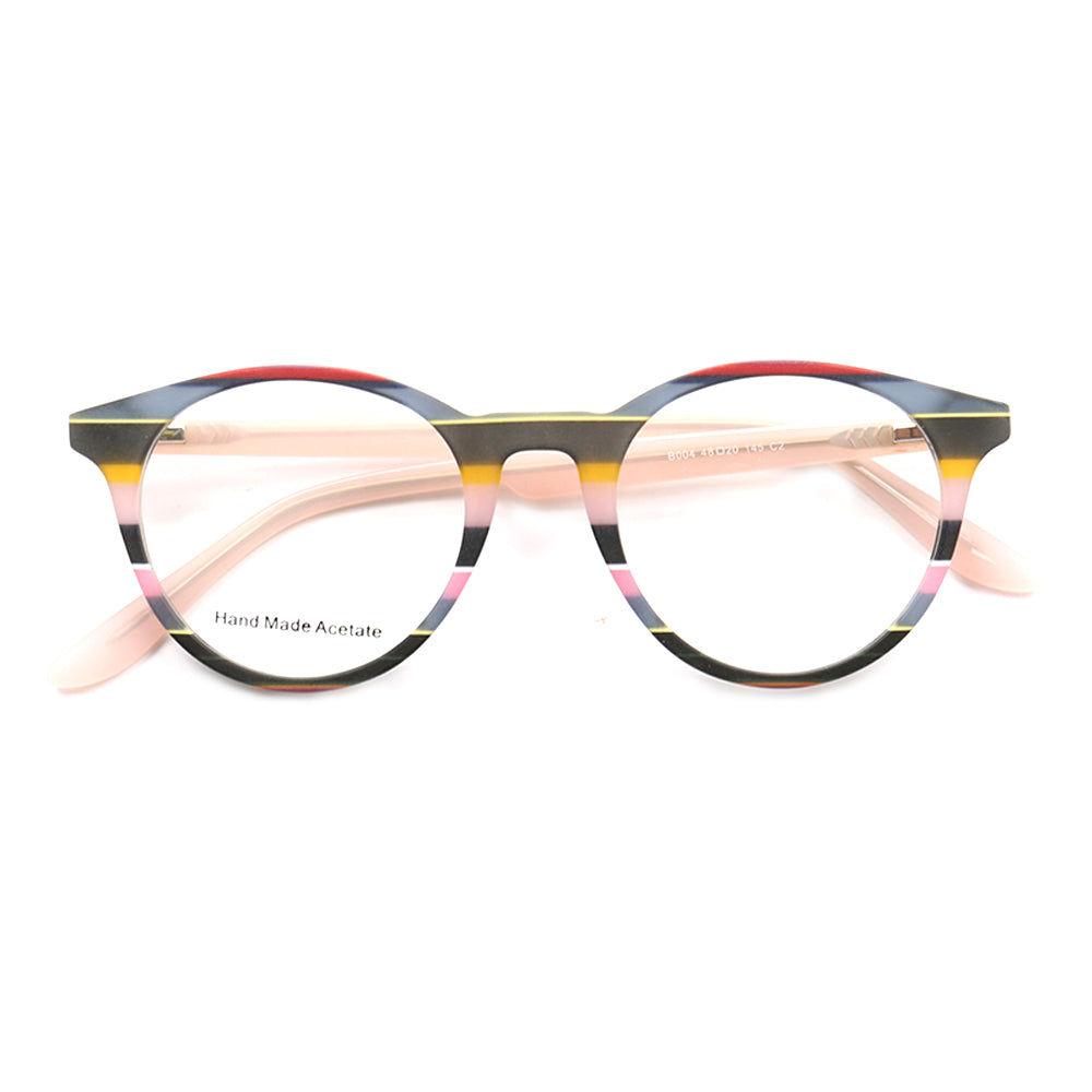 Front view of striped full rim acetate eyeglasses