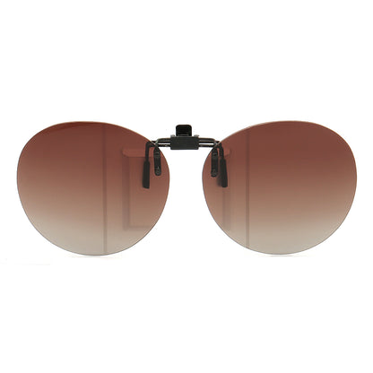 Round tea colored clip on sunglasses