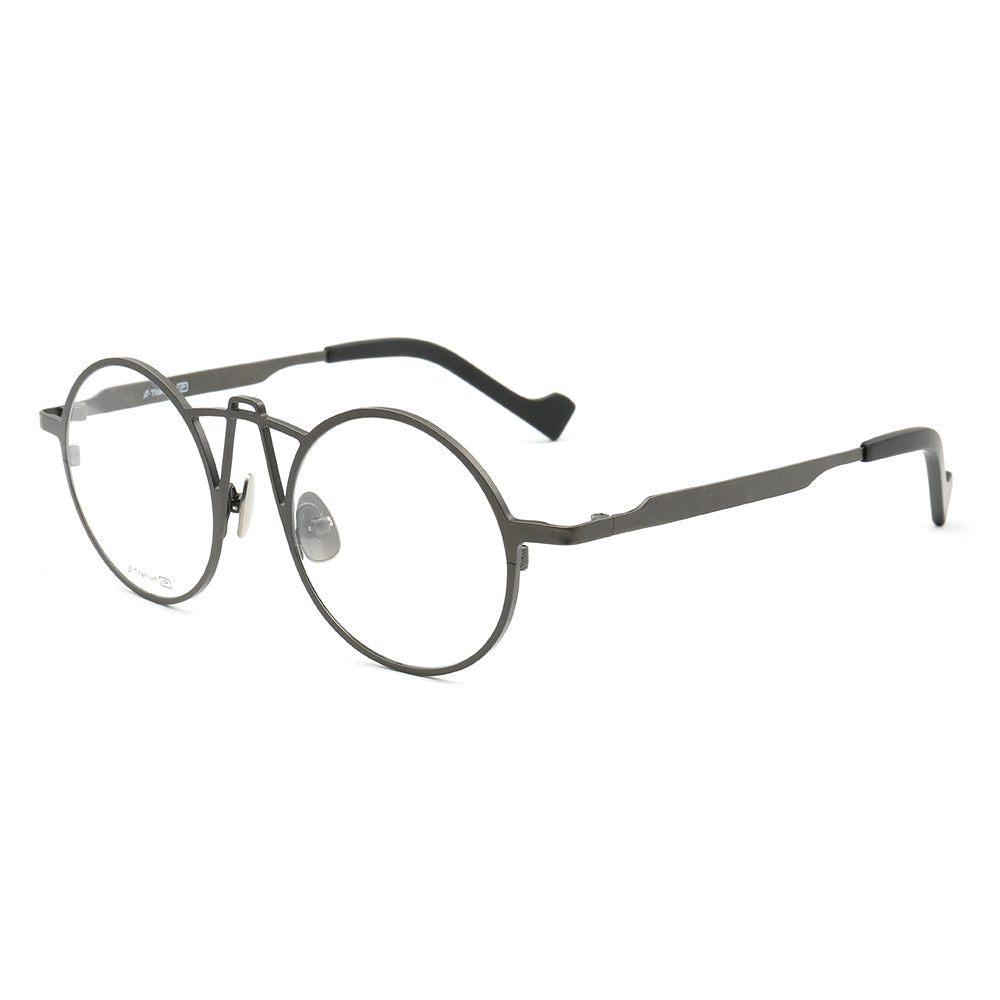Side view of gunmetal punk style titanium eyeglasses