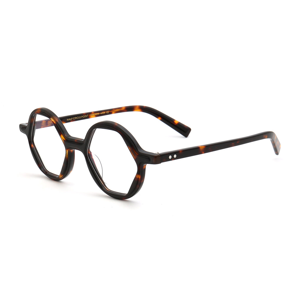 Side view of hexagon shaped tortoise eyeglasses