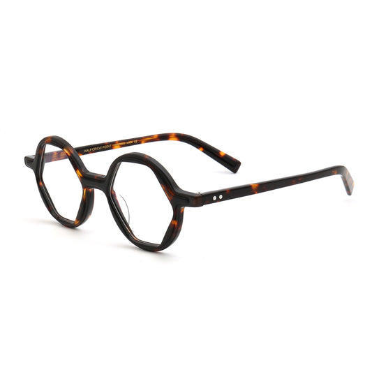 Side view of hexagon shaped tortoise eyeglasses