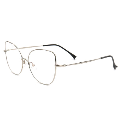 Side view of silver oversized butterfly shaped eyeglasses
