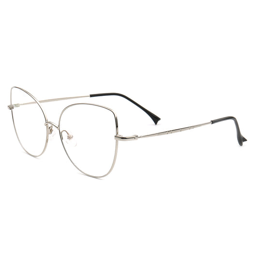 Side view of silver oversized butterfly shaped eyeglasses