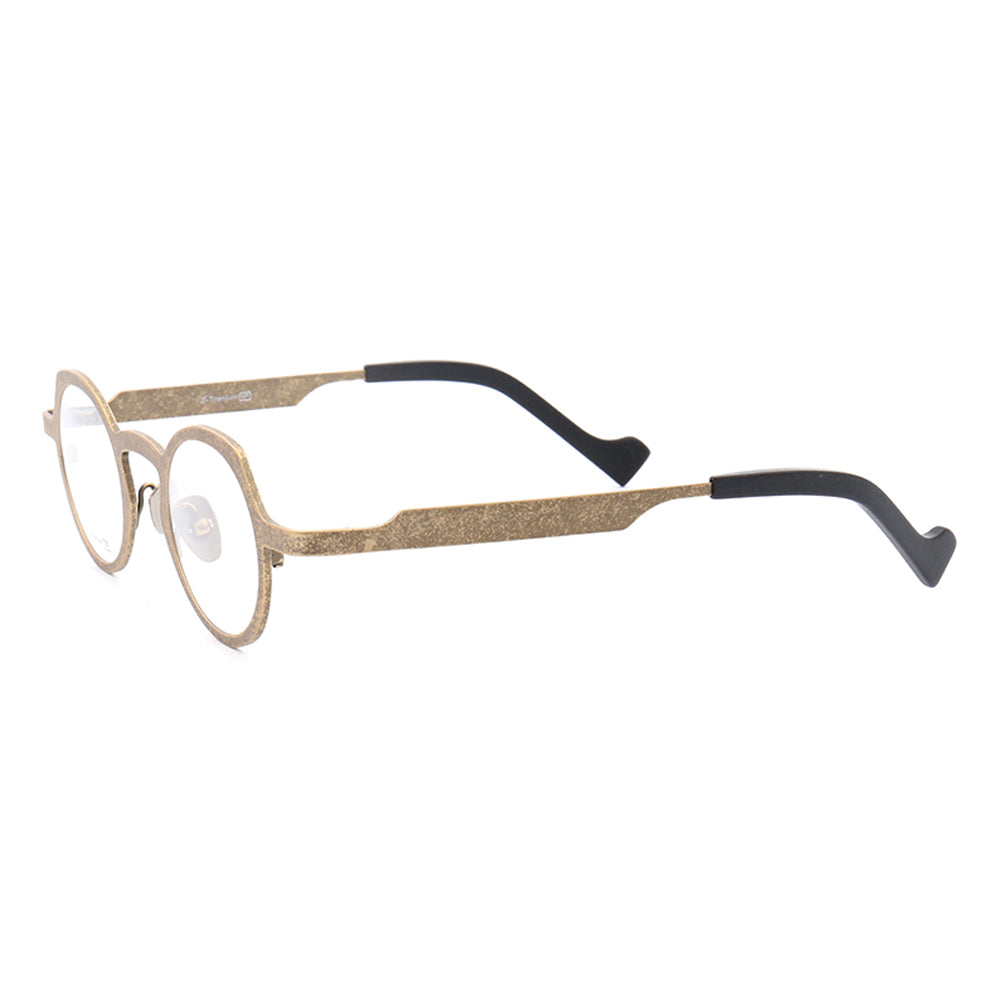 Side view of gold retro titanium eyeglasses