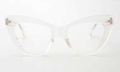 Front view of clear oversize cat eye eyeglasses frames