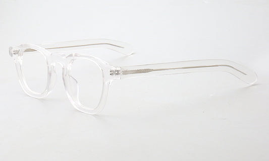 Side view of clear full rim square acetate eyeglasses