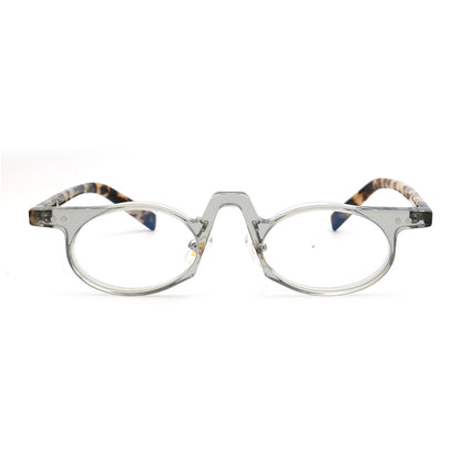 Front view of clear and tortoise oval eyeglasses