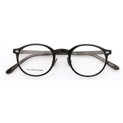 A pair of black round full rim composite eyeglasses