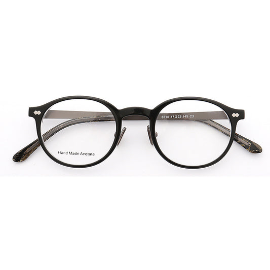 A pair of black round full rim composite eyeglasses