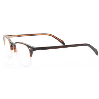 Side view of brown and clear full rim acetate eyeglasses