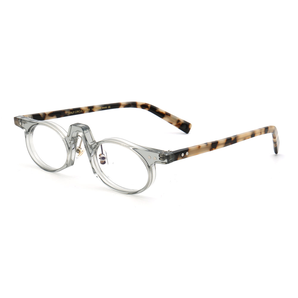 A pair of clear and tortoise oval eyeglasses