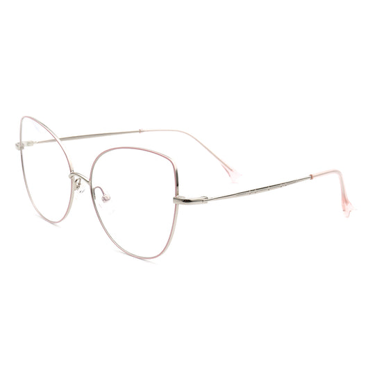 Side view of metal butterfly shaped eyeglass frames