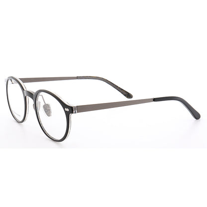 Side view of black composite round eyeglasses