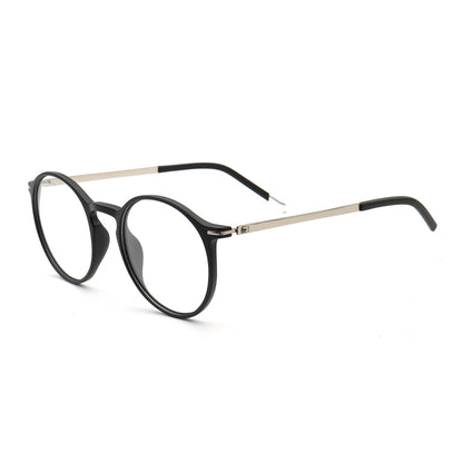 Side view of classic round black TR eyeglass frames